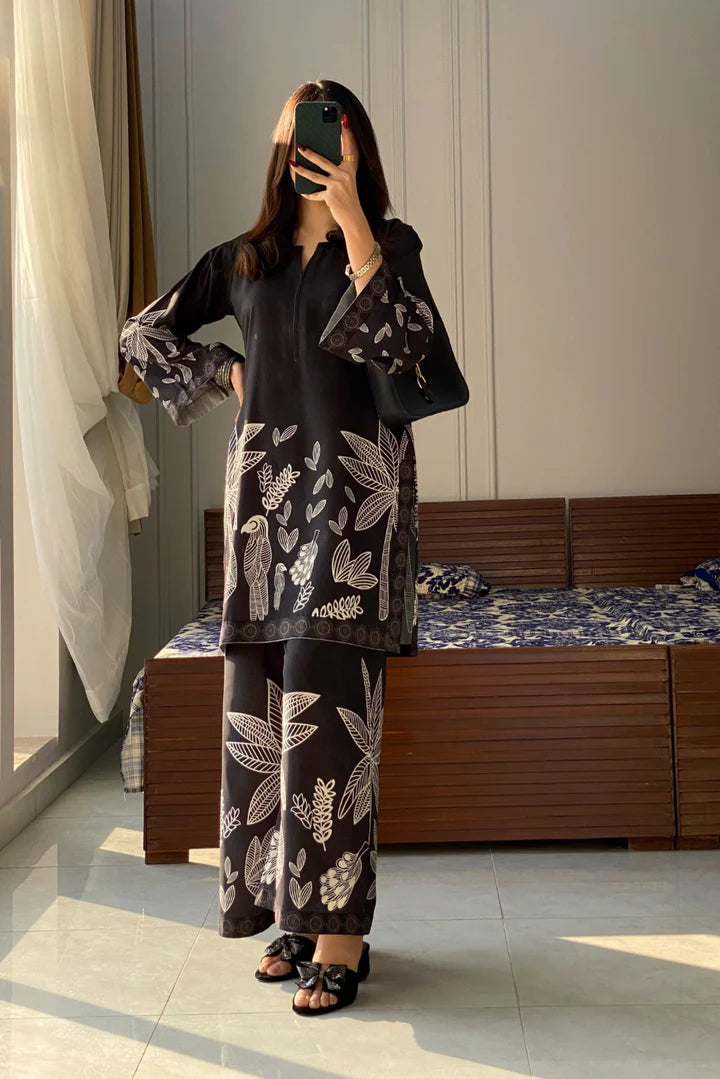 Black Floral 2 Pcs Co-ord Set