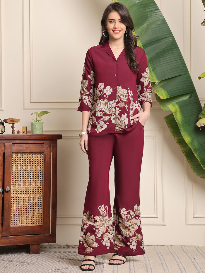 Wine Floral Co-ord Set