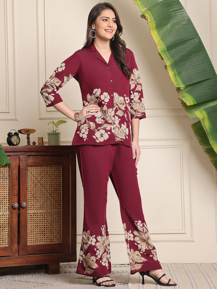 Wine Floral Co-ord Set