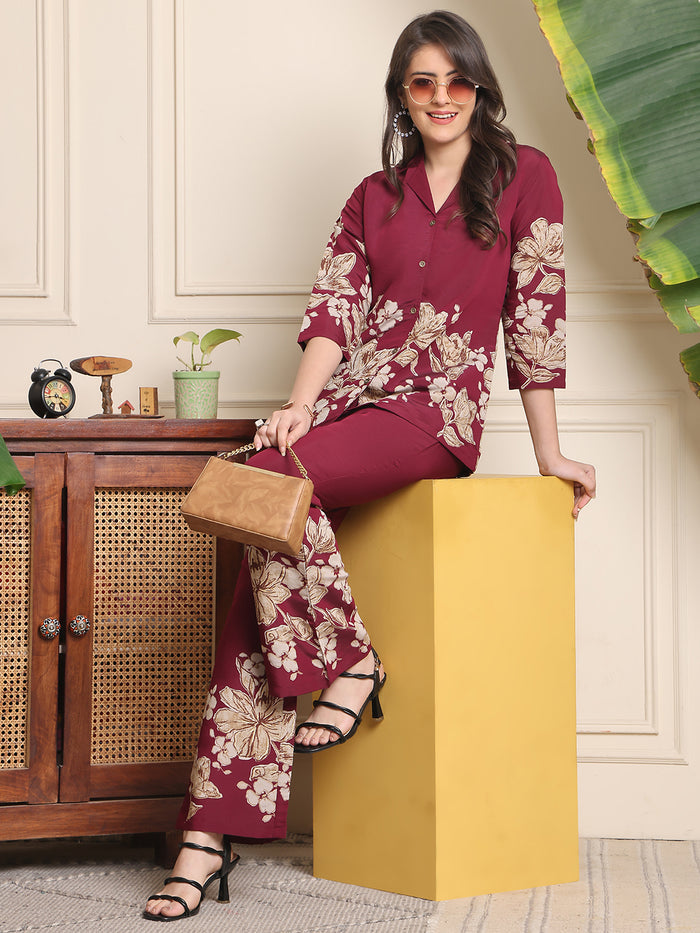 Wine Floral Co-ord Set
