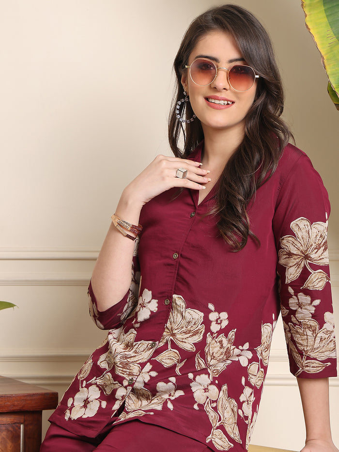 Wine Floral Co-ord Set
