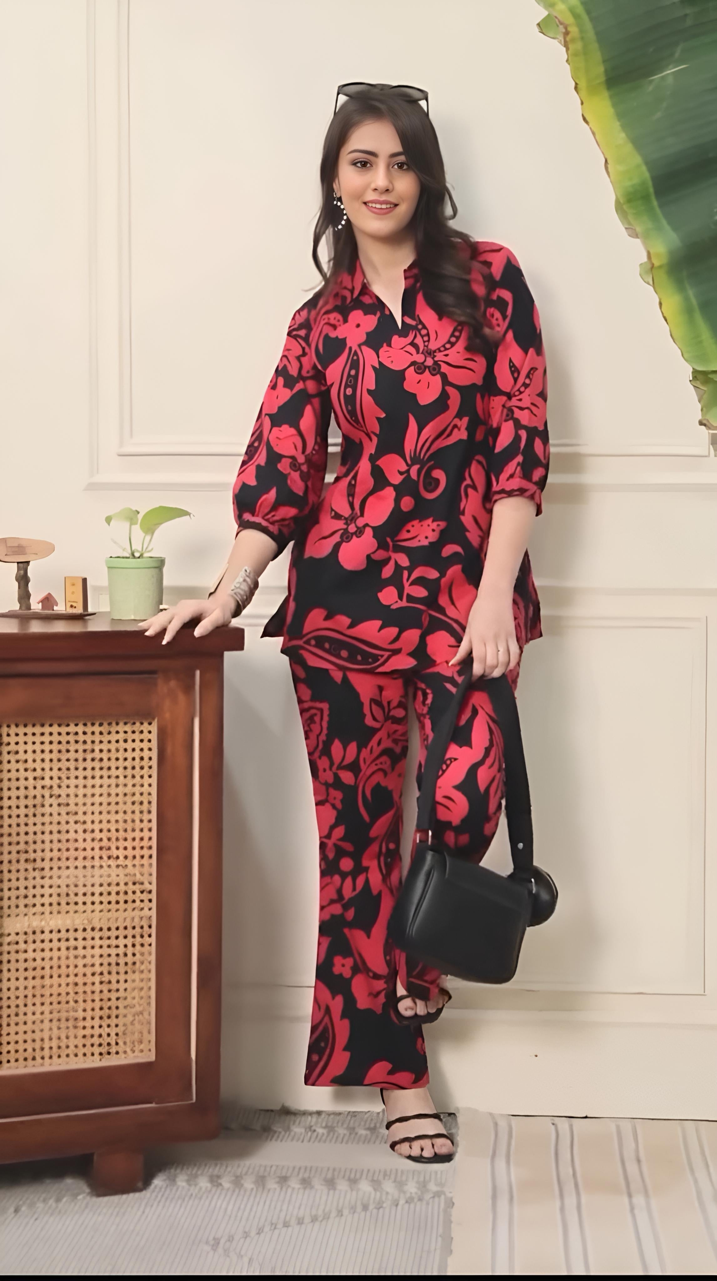 Black & Red Printed Co-ord Set