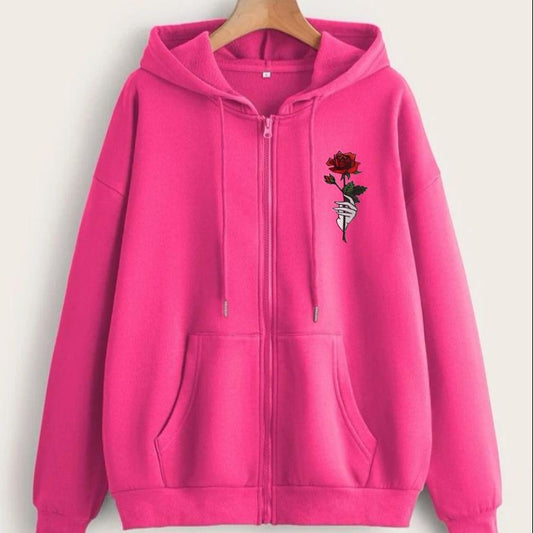 Floral Printed Zipper Hoodie For Women