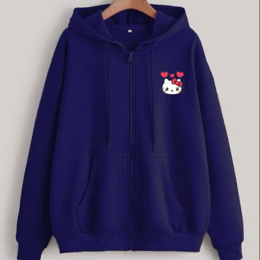 Hello Kitty Printed Zipper Hoodie For Women
