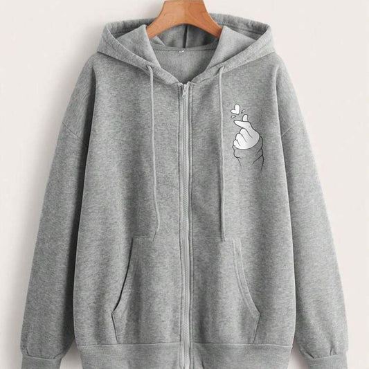 Love hand Printed Zipper Hoodie For Women