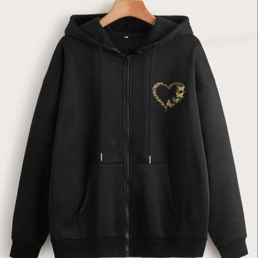 Love Butterfly Printed Zipper Hoodie For Women