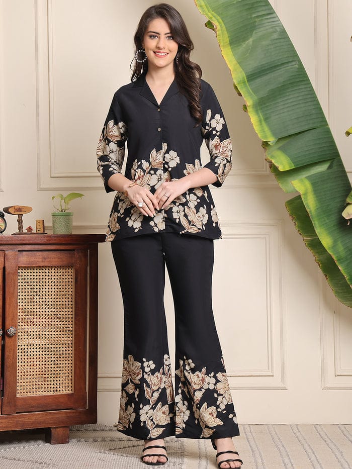 U#255 Black Floral Co-ord Set