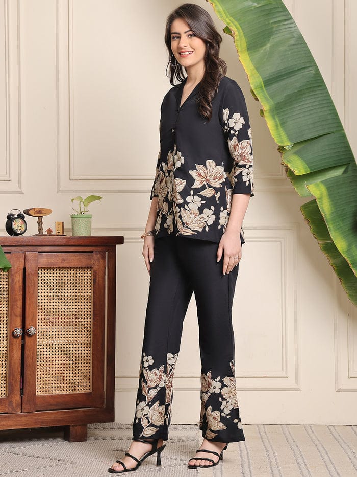 U#255 Black Floral Co-ord Set