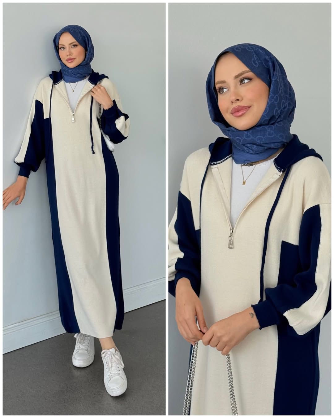 Panel Zipper Long Hoodie Top