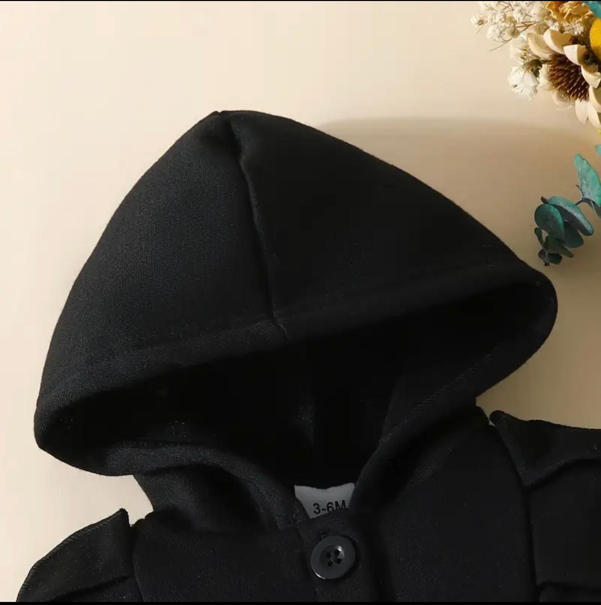 Kids Button Hoodie - Black