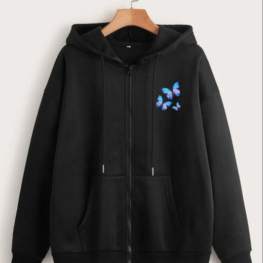 Butterfly Printed Zipper Hoodie For Women