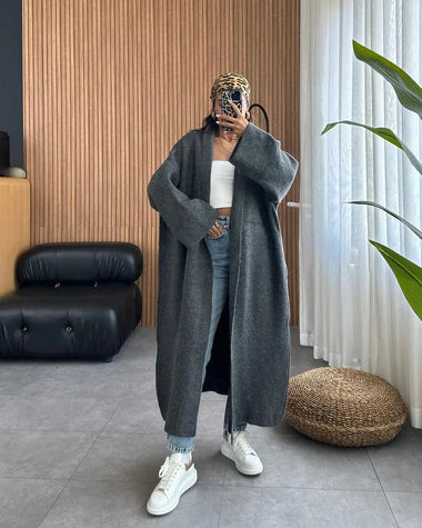 Longline Street-Style Long Winter Fleece Fabric Gown