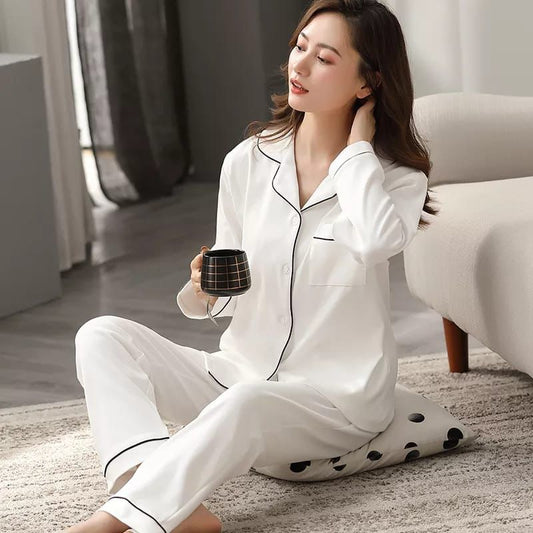 Silk Night Suit Turn Down Collar Long Sleeves