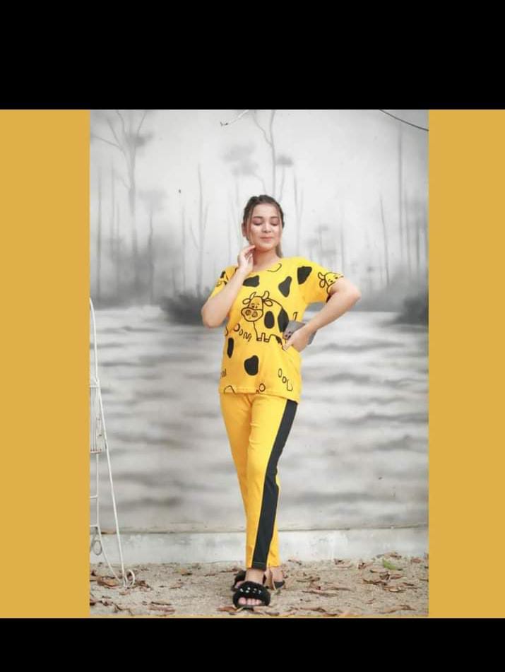 Yellow Cow Woman Pajama Set Night Suit
