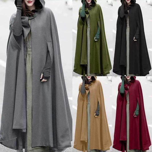 Women Stylish Long Cape Cloak Hooded Coat
